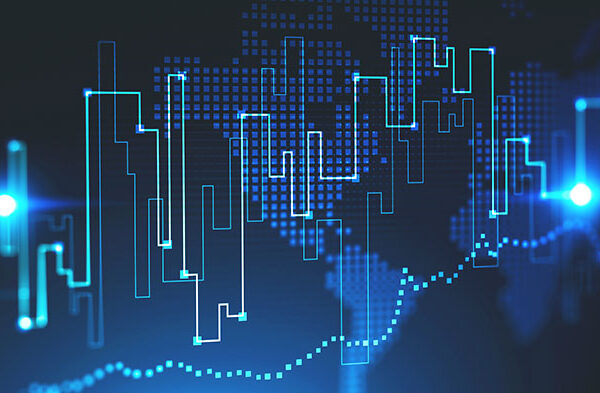 Abstract charts overlayed on top of a global map